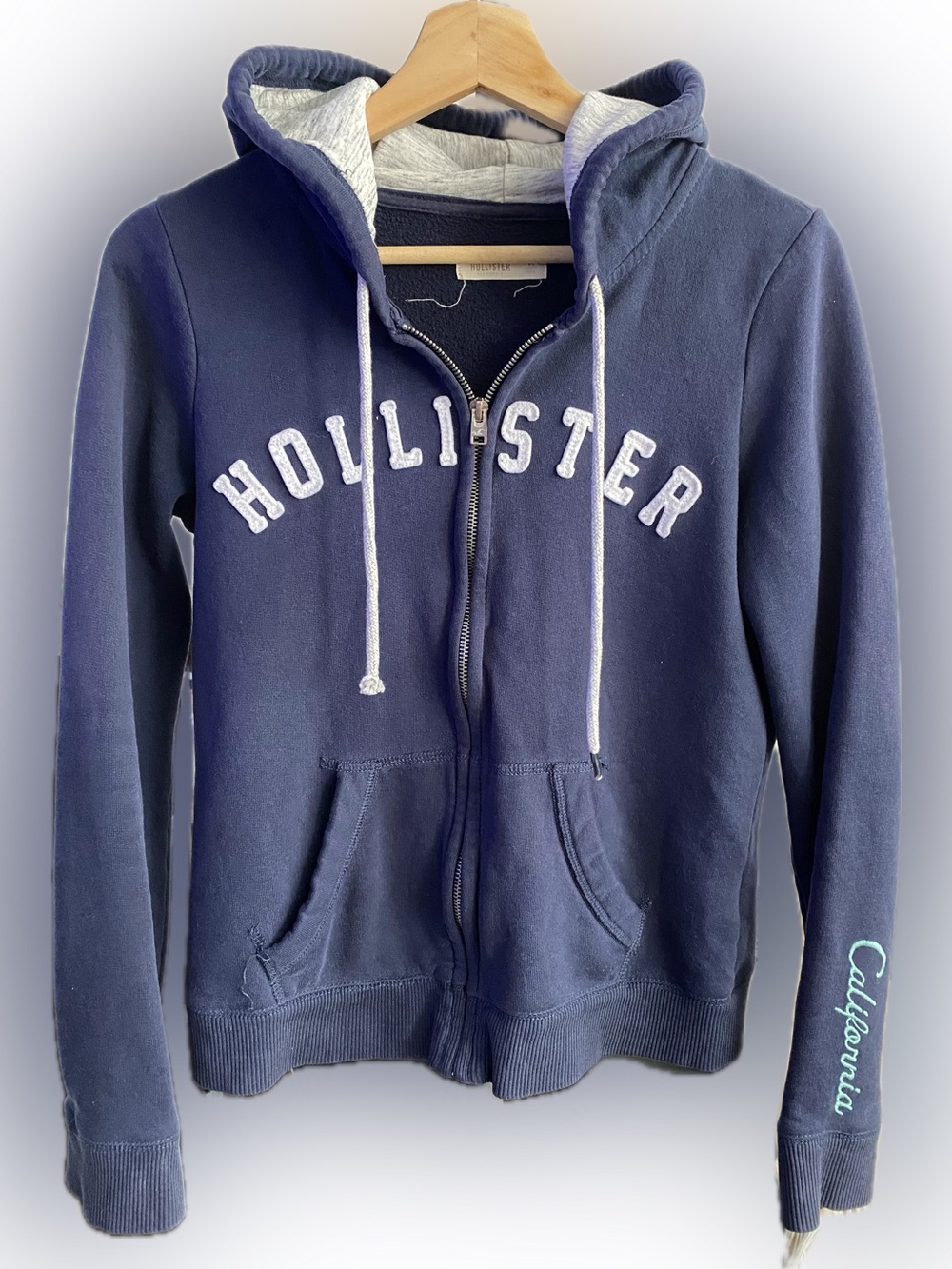 Hollister Navy Zip Front Hoodie Jacket
